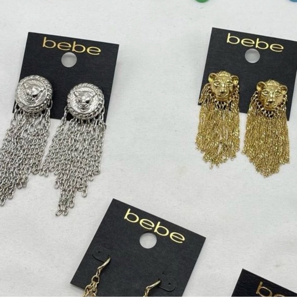 Bebe Lions Head Silver Pierced Earrings - Picture 4 of 4